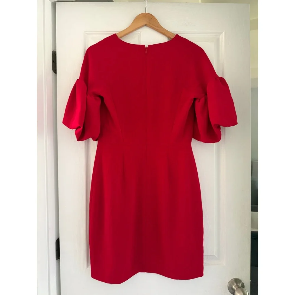 Amanda Uprichard Red Balloon Sleeve Midi Dress - Picture 2 of 3